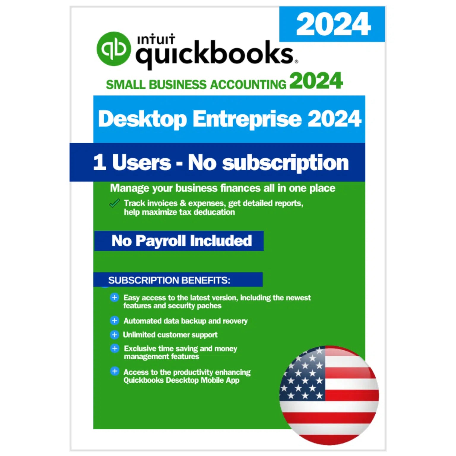 QuickBooks Desktop Enterprise 2024 – No Subscription – USA Version (1 User)
